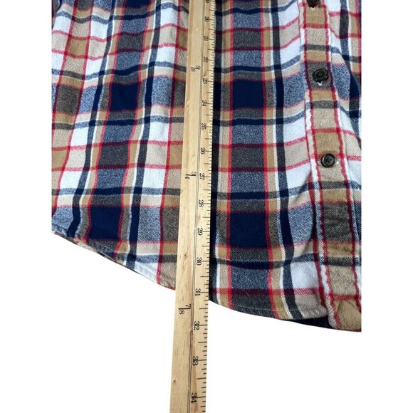 Lands End Flannel Shirt Beige Red White Plaid Men's 3XL/T Long Sleeve Buttons - Picture 8 of 12